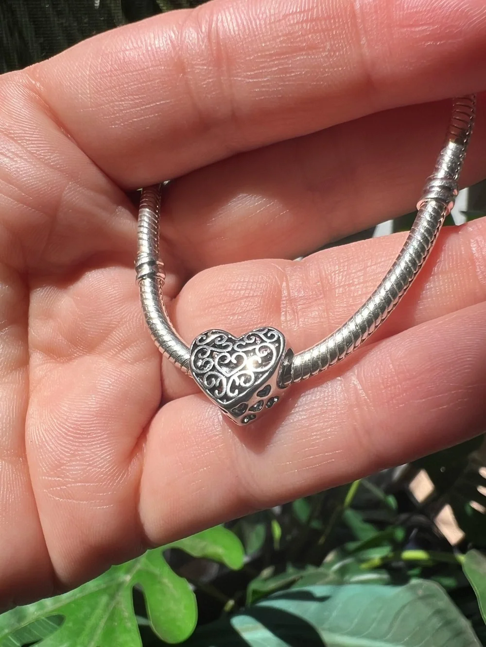 Heart Charm with Filigree Accents - S925